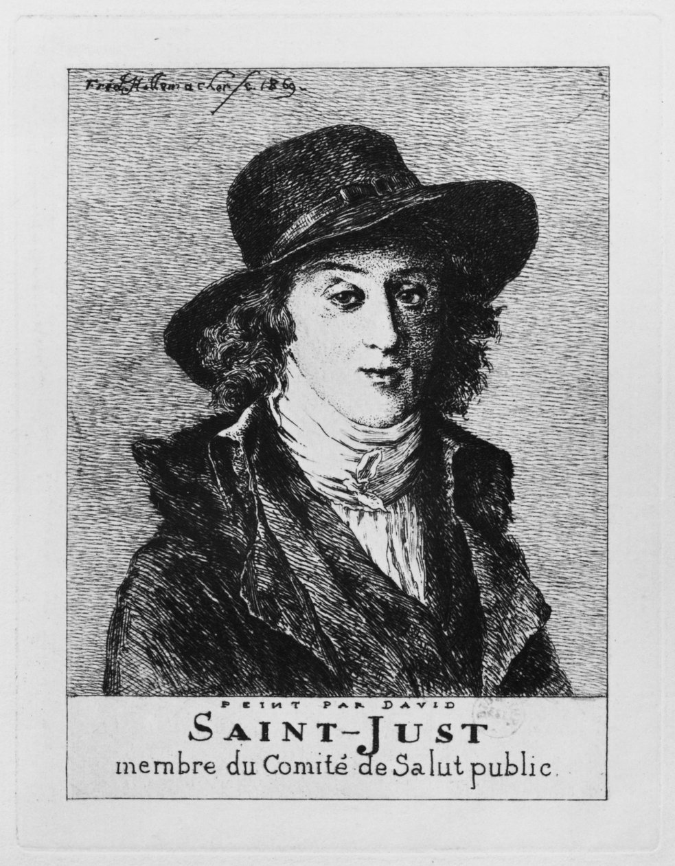 Louis Antoine Leon de Saint-Just, graverad av Frederic Desire Hillemacher (1811-86) 1869 av Jacques Louis David
