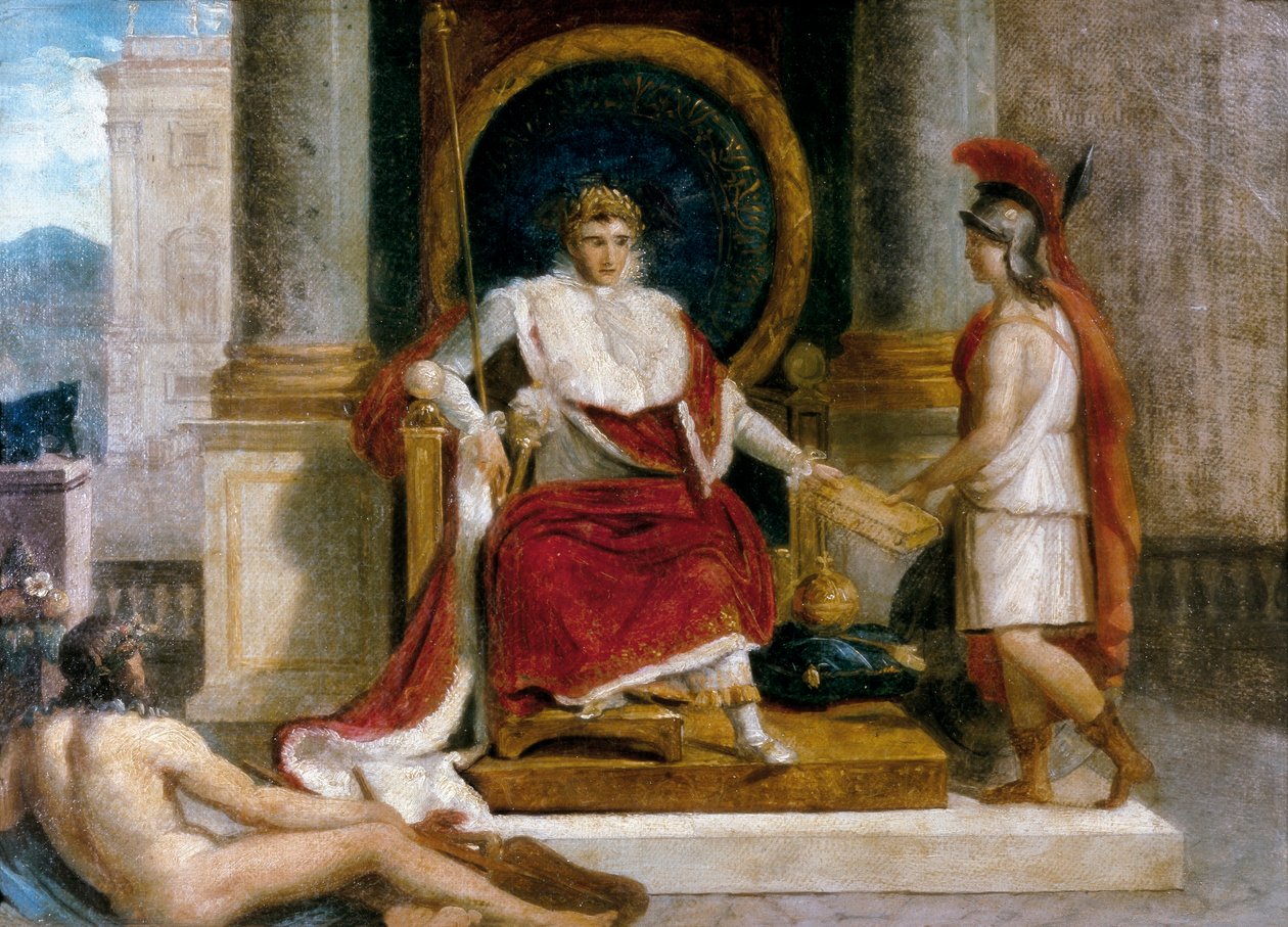 Napoleon I Bonaparte, fransk kejsare (1769-1821) införde i Rom 1806 lagen om lagar (målning) av Jacques Louis David
