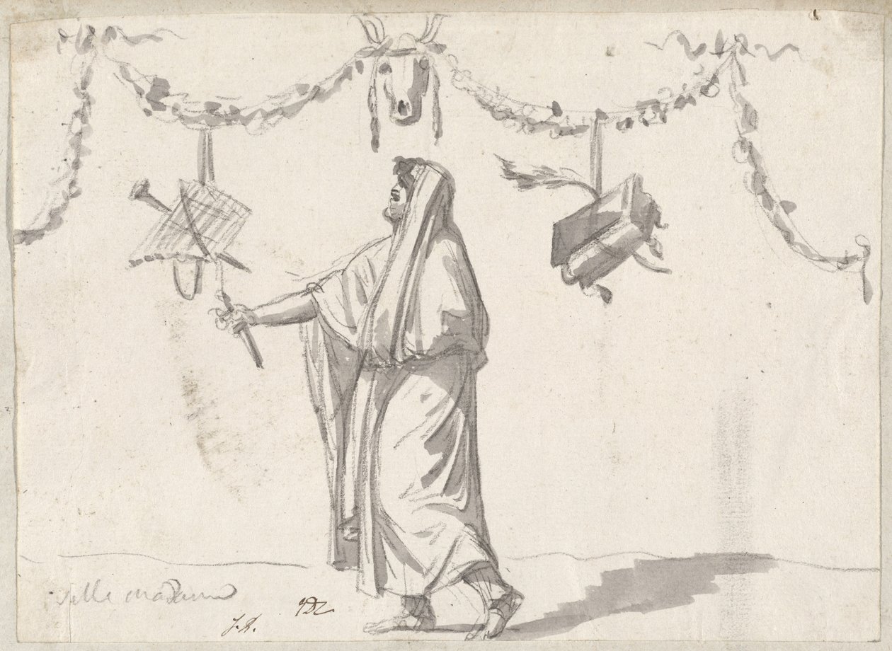 Prydnad med en skäggig man i gammal klänning av Jacques Louis David