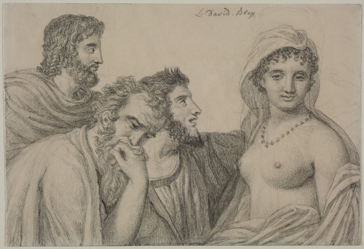 Phryné inför domarna, ca 1816-1820 (svart krita på varvat papper) av Jacques Louis David