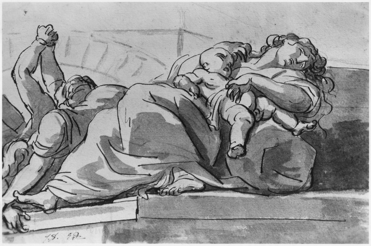 Pestepisod (penna och indisk bläcktvätt på papper) av Jacques Louis David