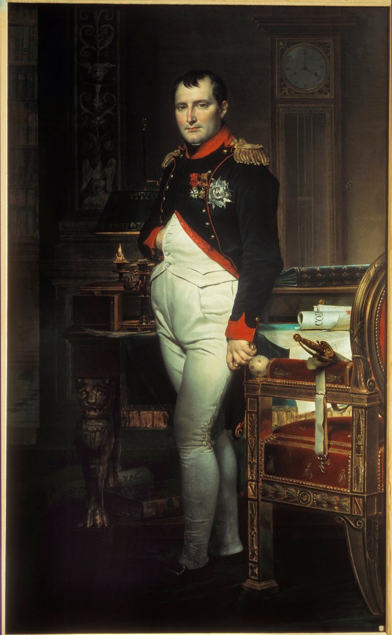 Hellängdsporträtt av Napoleon I (1769-1821) i hans arbetsrum vid Tuilerimålningen av Jacques Louis David (1748-1825) 1812 Privat samling. av Jacques Louis David