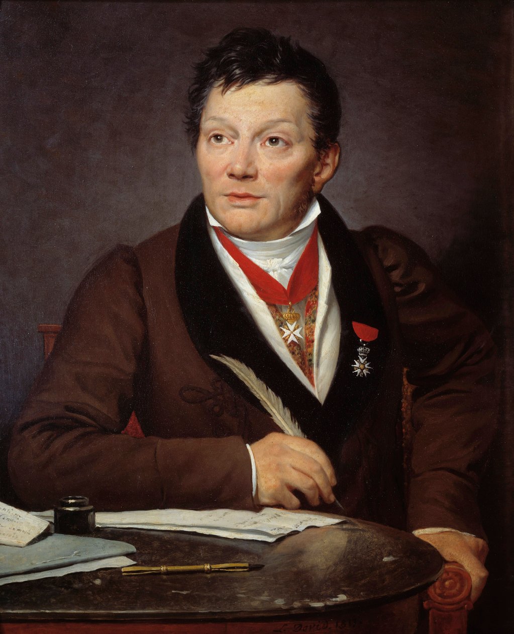 Porträtt av Alexandre Lenoir (1761-1839) arkeolog och curator för Musee des Monuments francais Målning av Jacques Louis David (1748-1825) 1817 Sön. 0,76x0,62 m - Porträtt av Alexandre Lenoir (1761-1839), arkeolog och intendent för Museum of F av Jacques Louis David