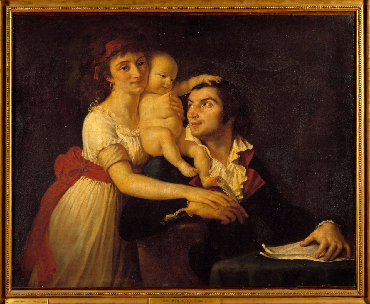 Porträtt av Camille Desmoulins (1760-1794) hans hustru Lucile (1771-1794) och deras son Horace Camille (1792-1825) Målning av Jacques Louis David (1748-1825) 1700-talets sön. 1x1,23 m. Versailles, Chateau Museum av Jacques Louis David