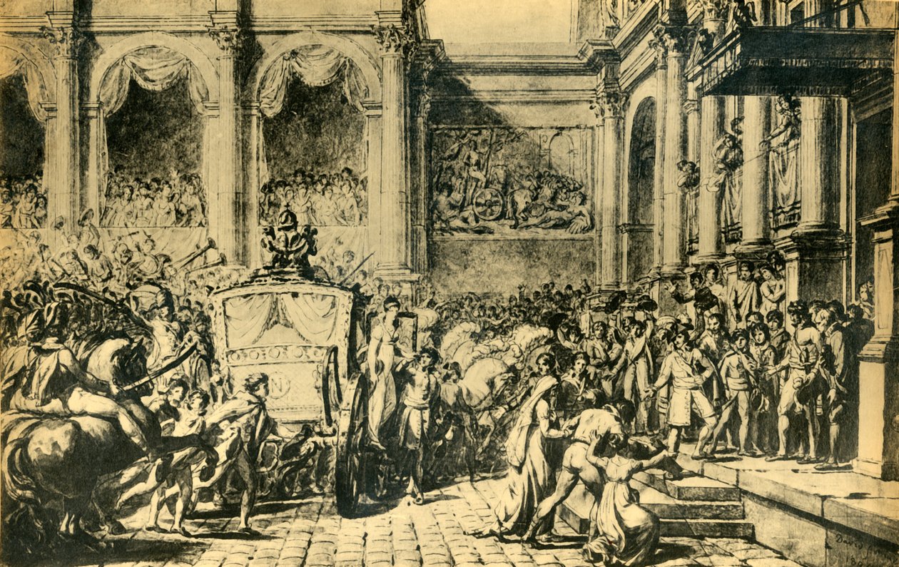 Mottagning av kejsaren och kejsarinnan på Hôtel de Ville, Paris, c1804, 1921. av Jacques Louis David
