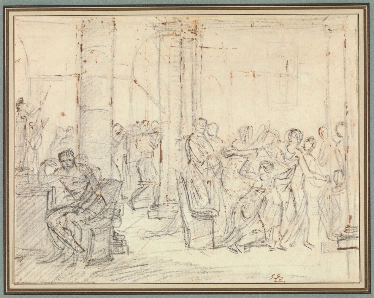 Studie till Liktorerna för Brutus hans söners kroppar av Jacques Louis David