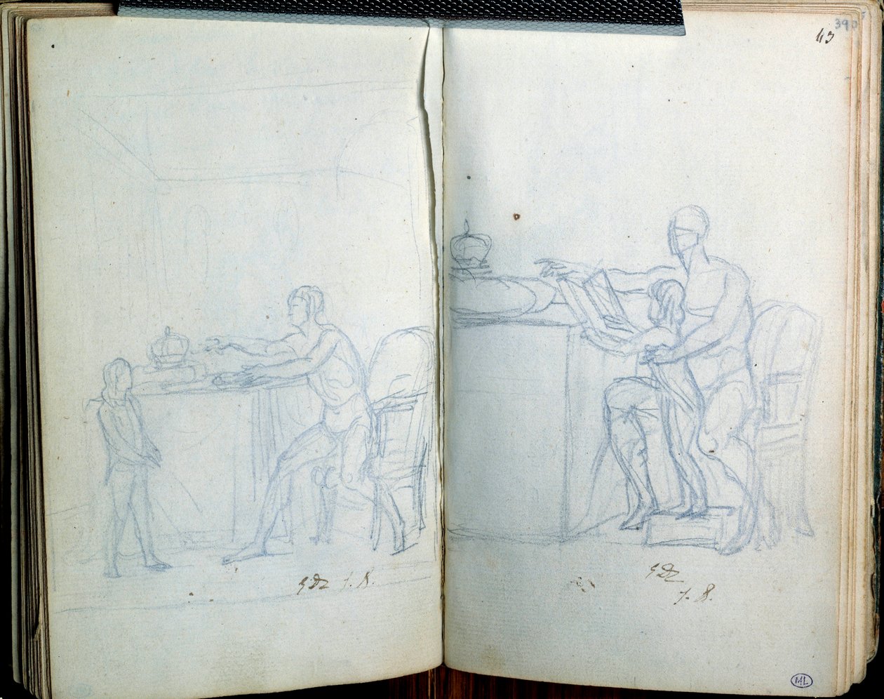 Studie för porträtt av Ludvig XVI och delfinen. Teckning av Jacques Louis David (1748-1825) av Jacques Louis David
