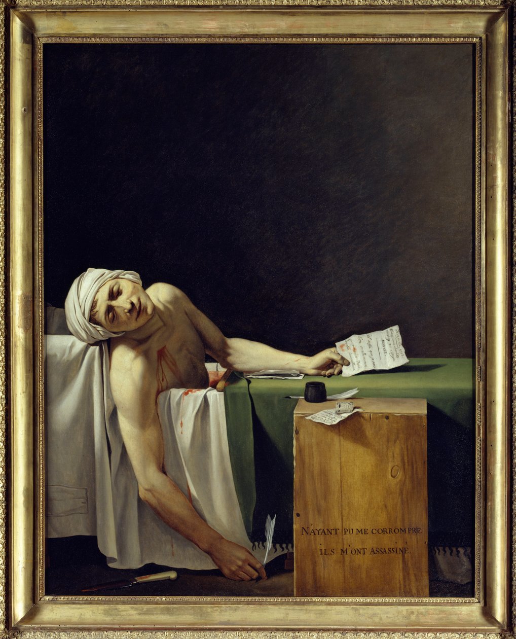 Marats död (John Paul Marat (1743-1793) mördad). Målning av Jacques Louis David (1748 - 1825). sön 1793. 1,62x1,3 m. Louvren i Paris av Jacques Louis David