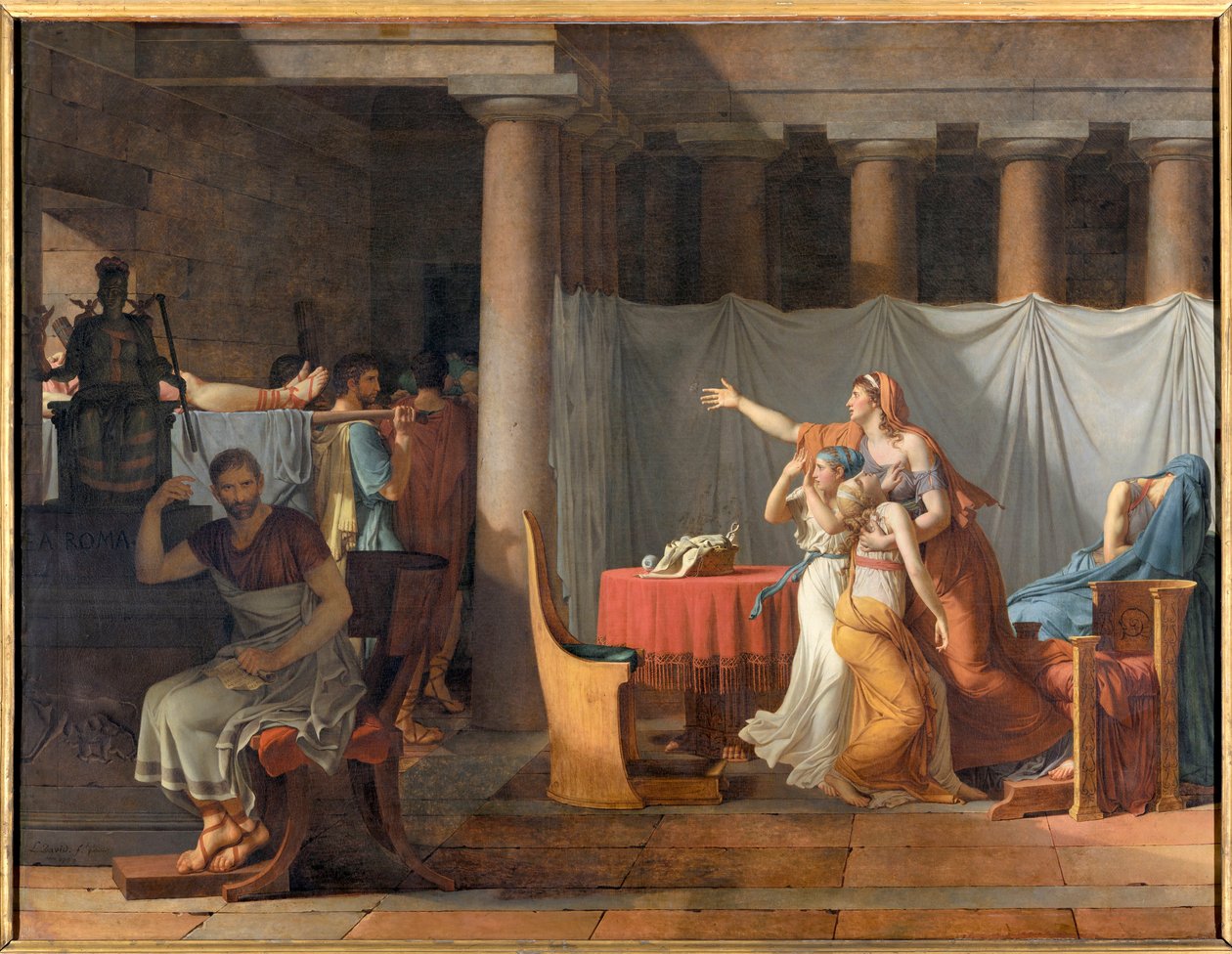 Lictors rapporterar till Lucius Junius Brutus (500-talet f.Kr.) kropparna av hans söner Lictors som bär till Brutus kropparna av hans söner av Jacques Louis David