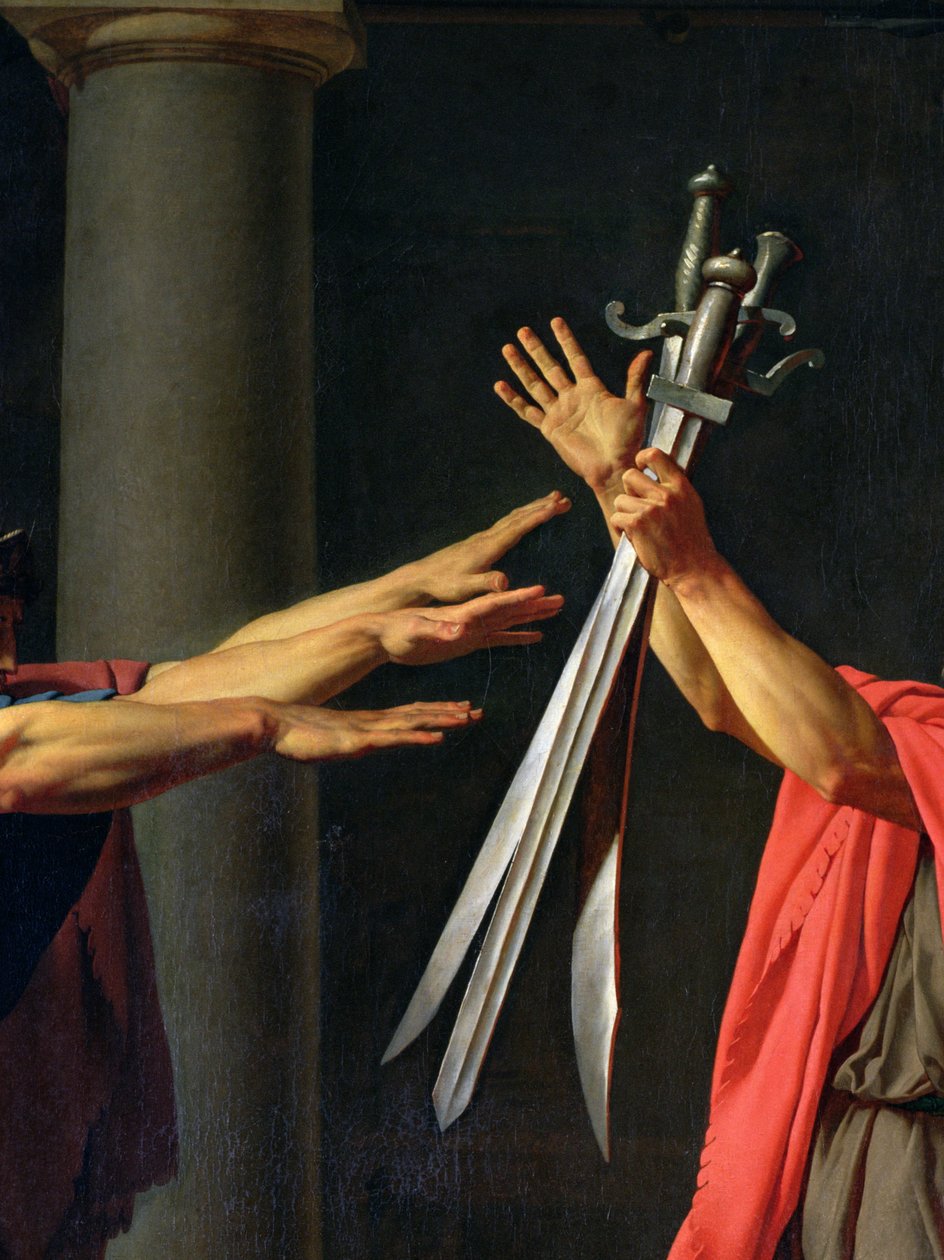 The Oath of Horatii, 1784 olja på duk detalj från 2290 av Jacques Louis David