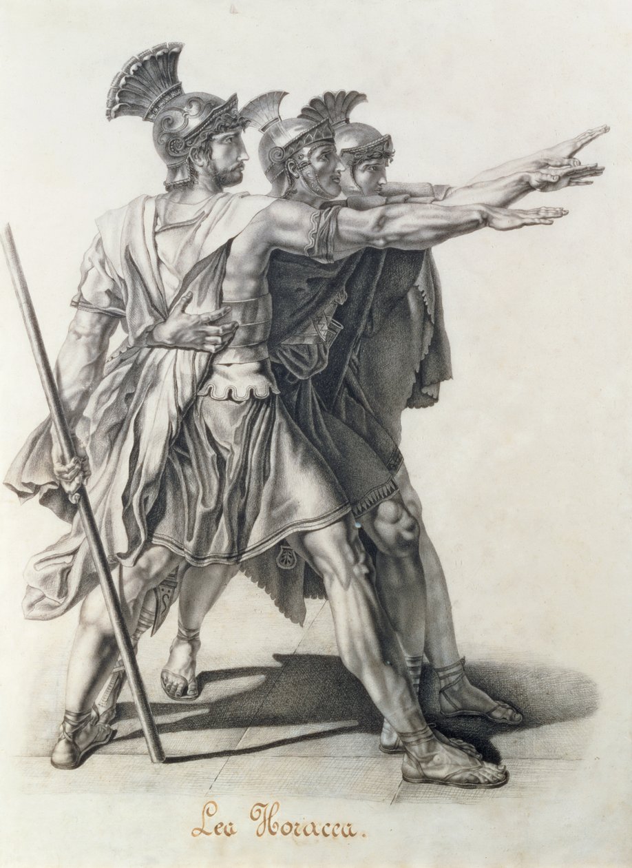 Horatiernas ed, detalj av Horatii (penna) av Jacques Louis David
