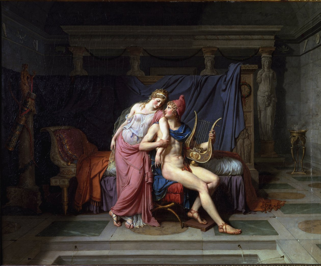 The loves of Paris and Helen - Olja på duk av Jacques Louis David