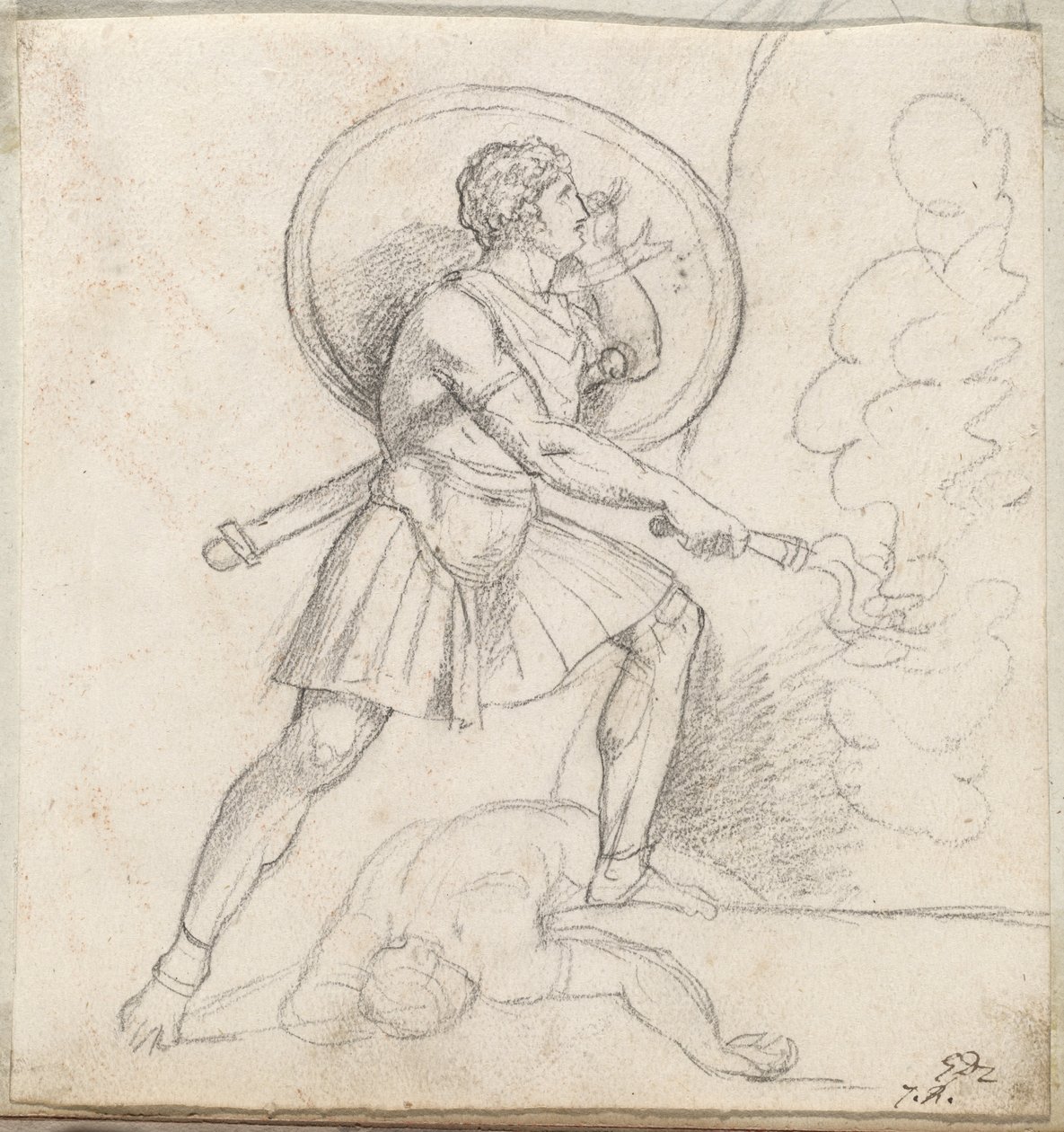Krigare med sköld och fackla av Jacques Louis David