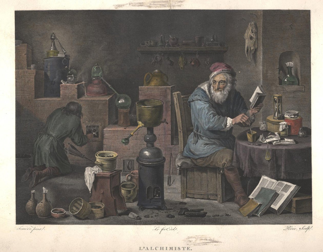 Alkemisten efter målning av David Teniers, sent 1700-tal. av Jacques Louis Perée