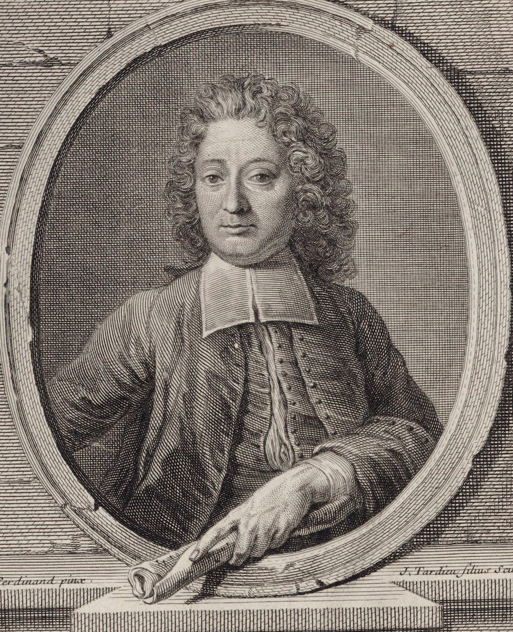 Porträtt av kompositören Jean-François Lallouette 1651-1728. av Jacques Nicolas Tardieu