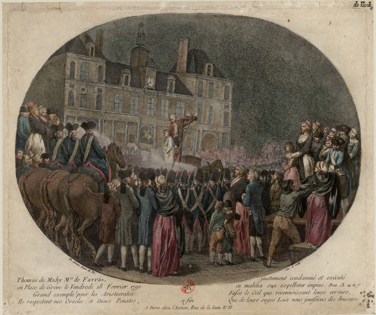 Avrättningen av Thomas de Mahy, markis av Favras 1744-1790, 18 februari 1790, av Jacques Philippe Caresme