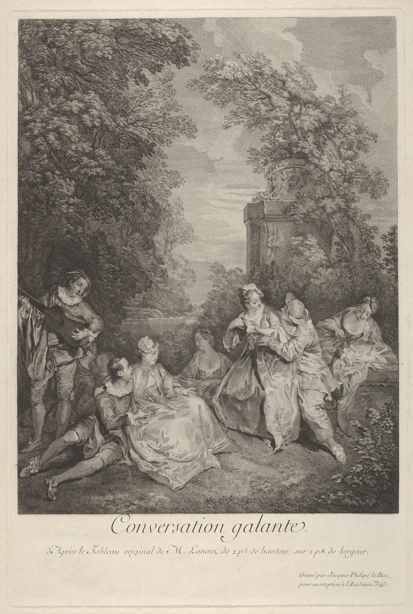 Galant konversationskonversation galante: par deltar i samtal i en trädgård ..., 1743. av Jacques Philippe Le Bas