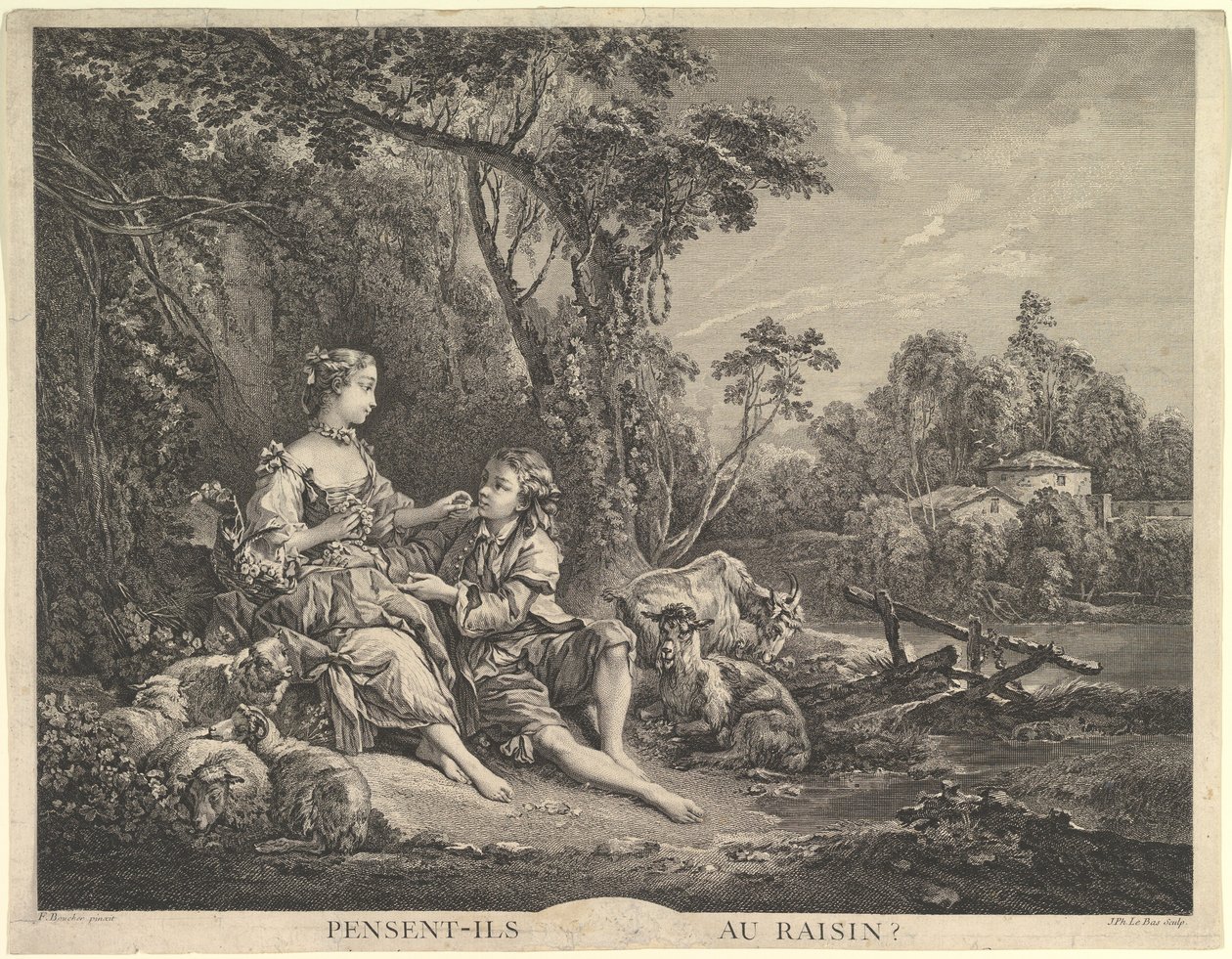 Pensant-ils au Raisin Are They Thinking About the Grape, 1700-talet. av Jacques Philippe Le Bas