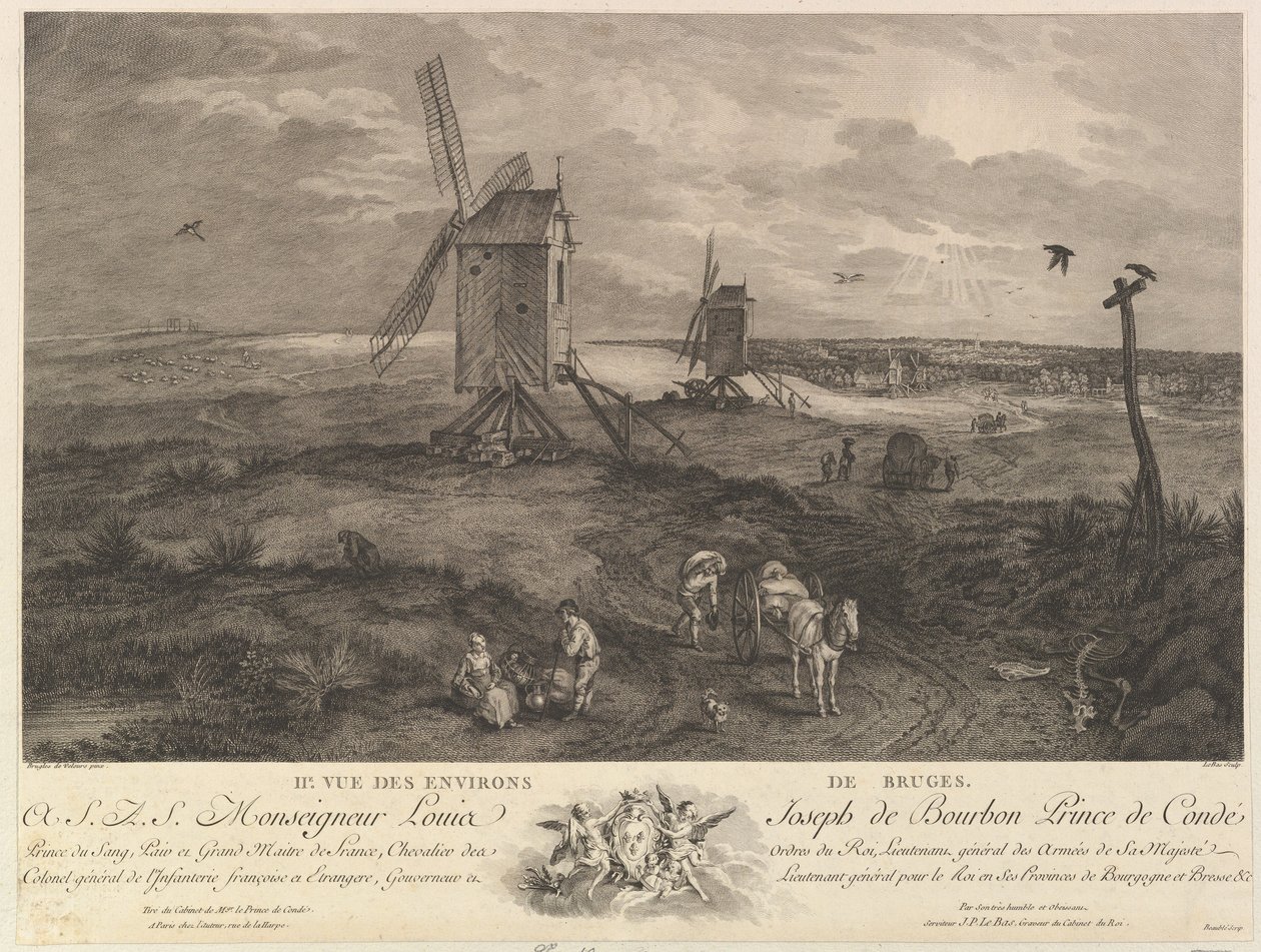 Andra utsikten över Brygge IIe. Vue des environs de Bruges. av Jacques Philippe Le Bas