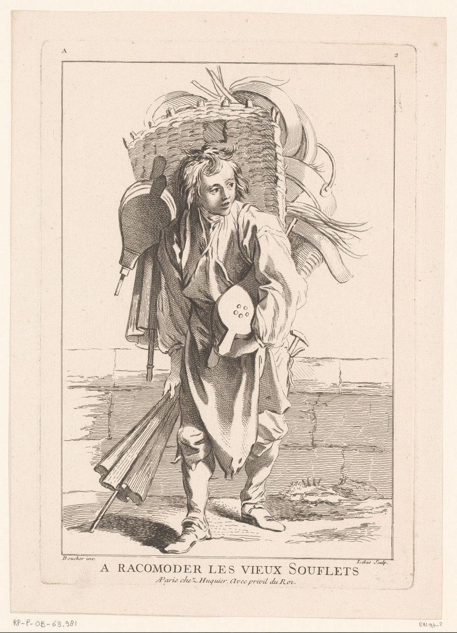 Bälg säljare A Racomoder les vieux Souflets (titel på objekt) Cris de Paris (serietitel) Street Vendors of Paris (serietitel) av Jacques Philippe Le Bas