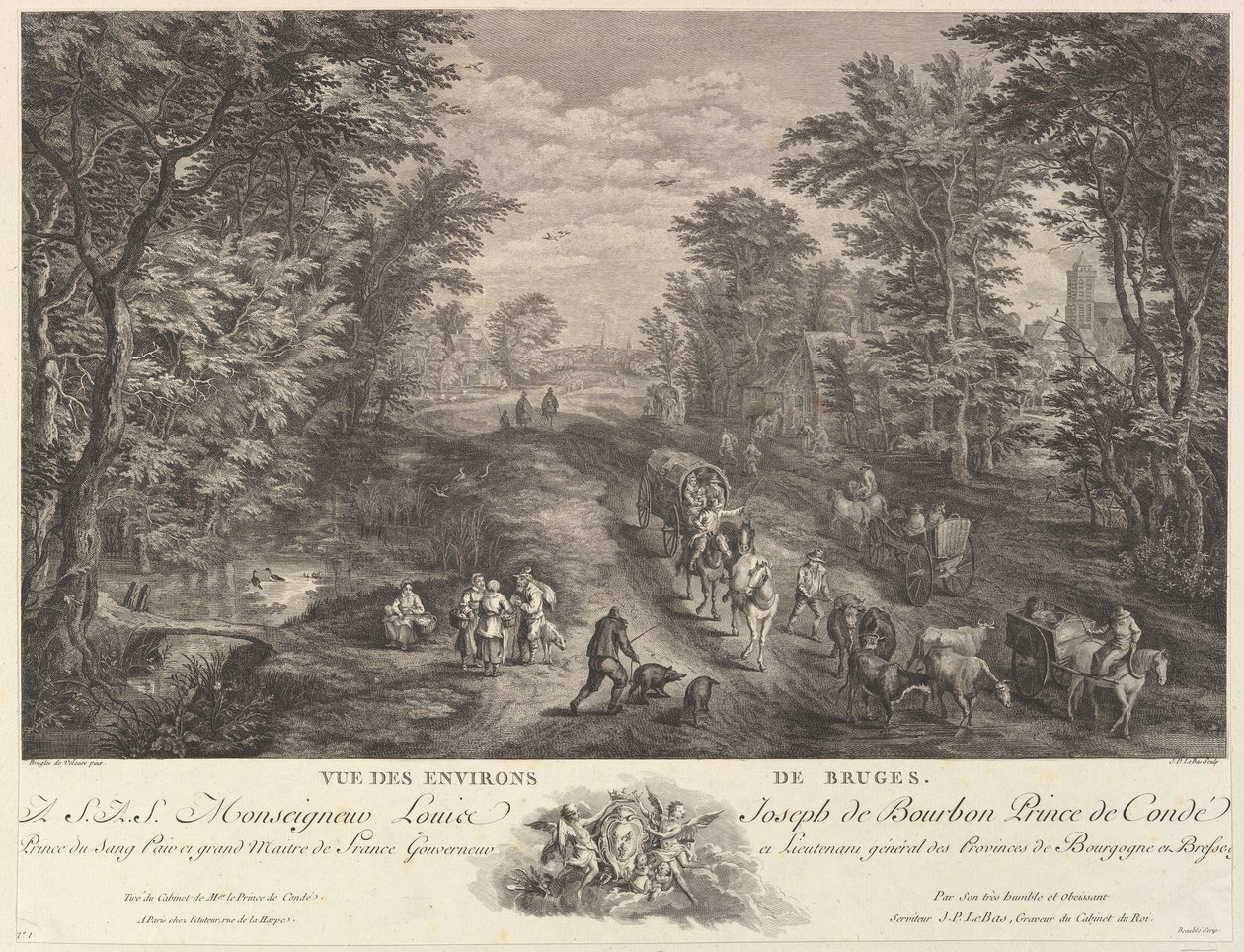 Utsikt över Brygges omgivning Vue des environs de Bruges. av Jacques Philippe Le Bas