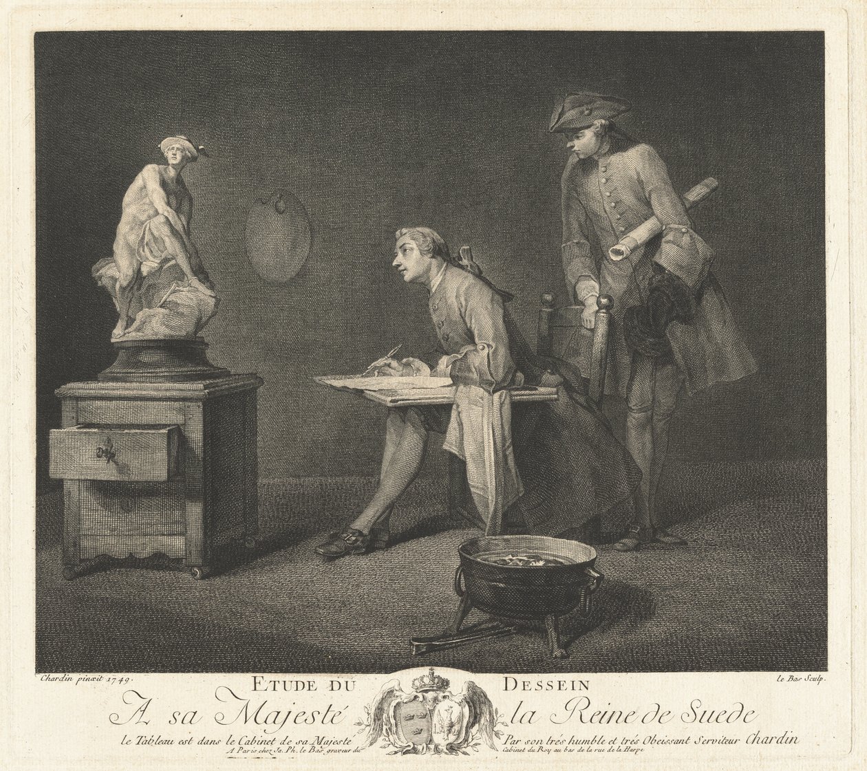 Att studera teckning (The Drawing Lesson) av Jacques Philippe Le Bas after Jean Siméon Chardin