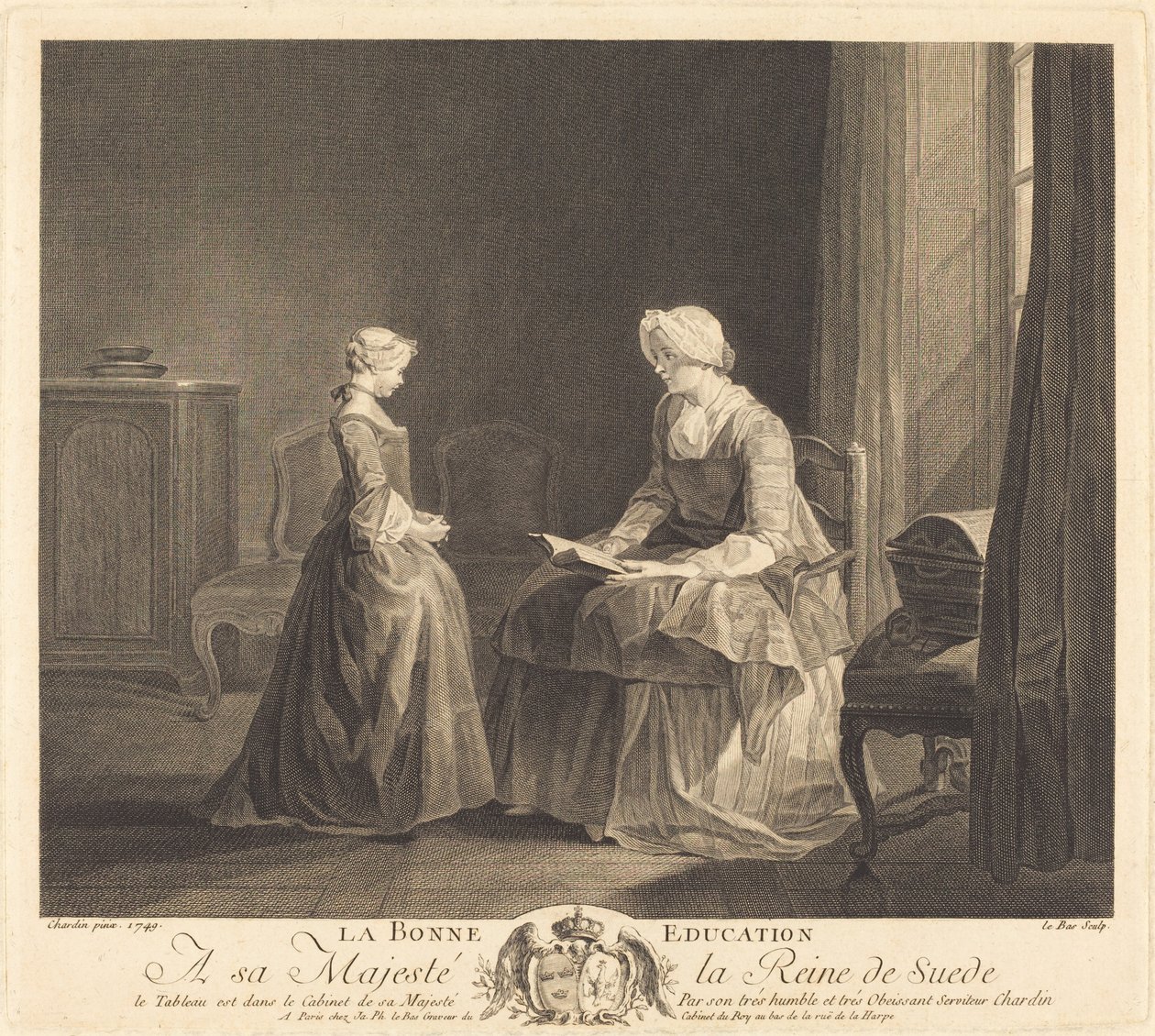 La Bonne utbildning (Den goda utbildningen) av Jacques Philippe Le Bas after Jean Siméon Chardin