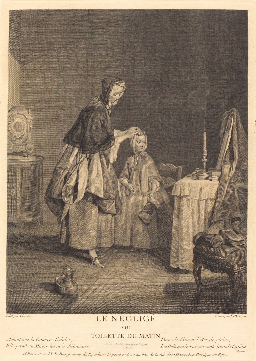 Negligen, eller morgontoaletten av Jacques Philippe Le Bas after Jean Siméon Chardin