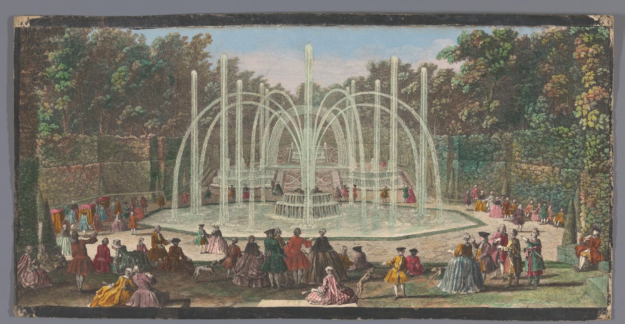 Utsikt över Bosquet des Trois Fontaines i Versailles trädgård Les Trois Fontaines (titel på objekt) av Jacques Rigaud (possibly)