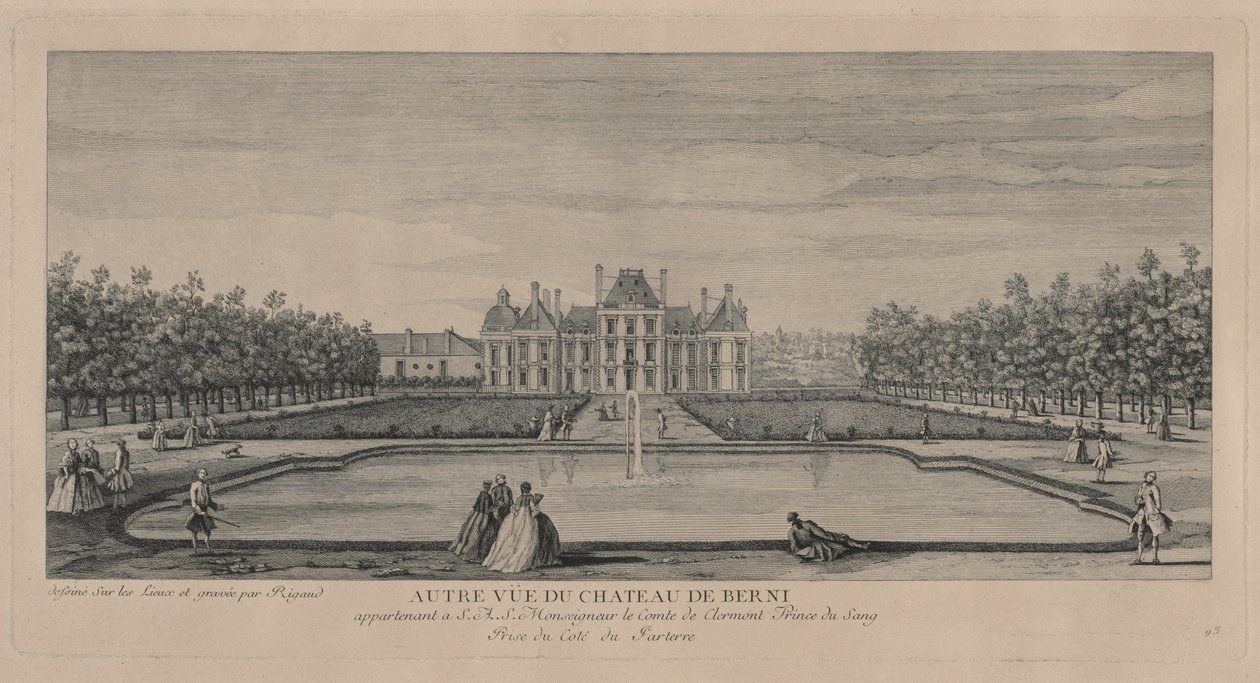 Chateau of Berny från trädgårdarna. av Jacques Rigaud