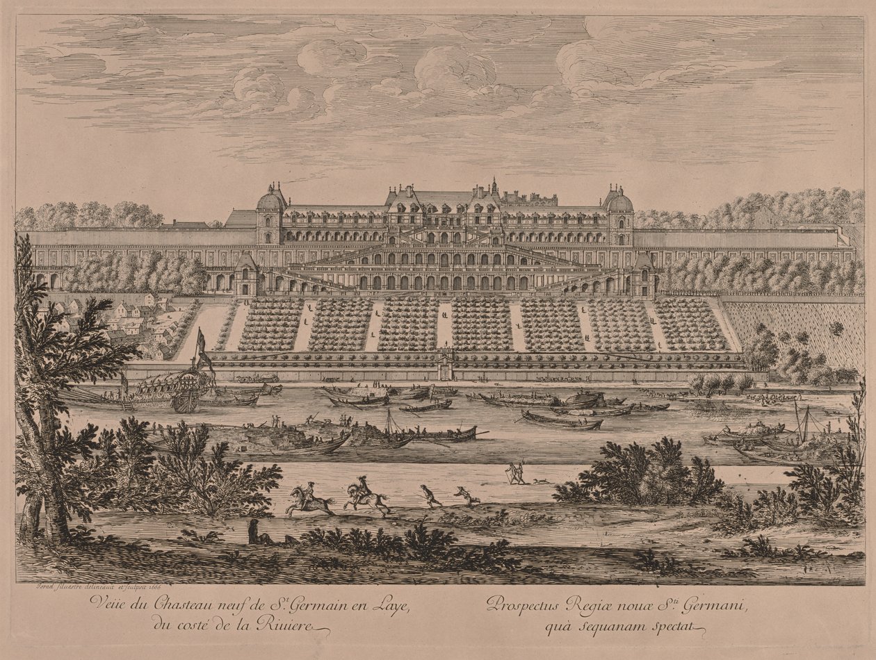 Chateau of St. Germain en Laye från floden. av Jacques Rigaud
