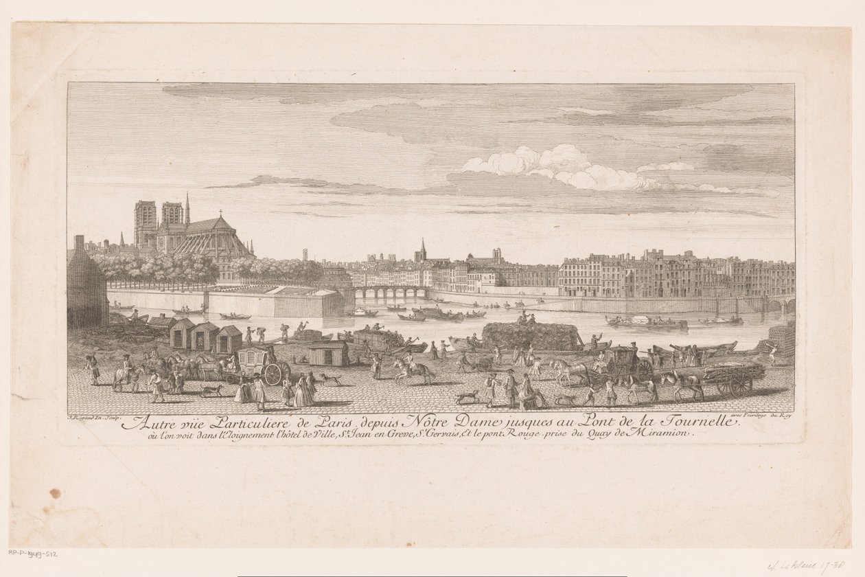 Se över Paris från Notre Dame till Pont de la Tournelle Utsikt över Paris från Notre-Dame till Pont de la Tournelle (...) tagen från Quai de Miramion (titel på objektet) av Jacques Rigaud