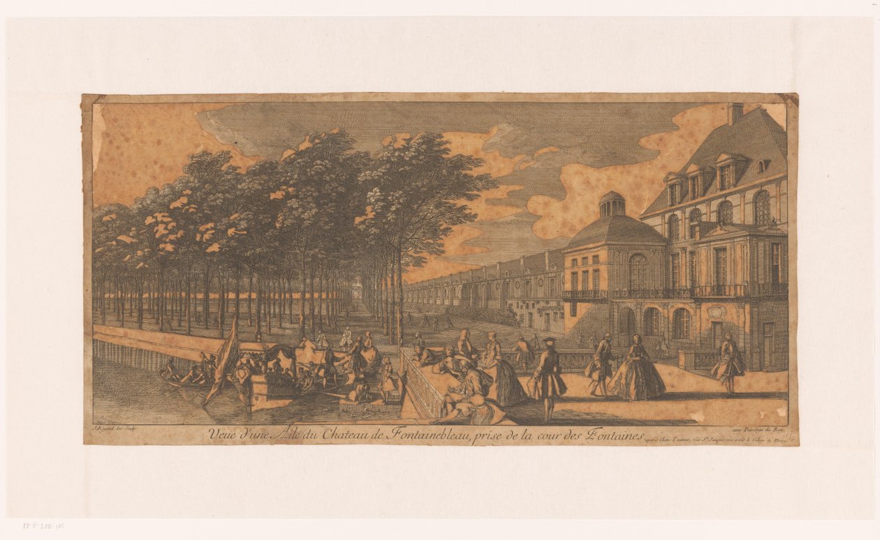 Se på en väg vid Cour de la Fontaine van kasteel Fontainebleau Vy över en flygel i Château Fontainebleau, tagen från Cour des Fontaines (titel på objekt) av Jacques Rigaud