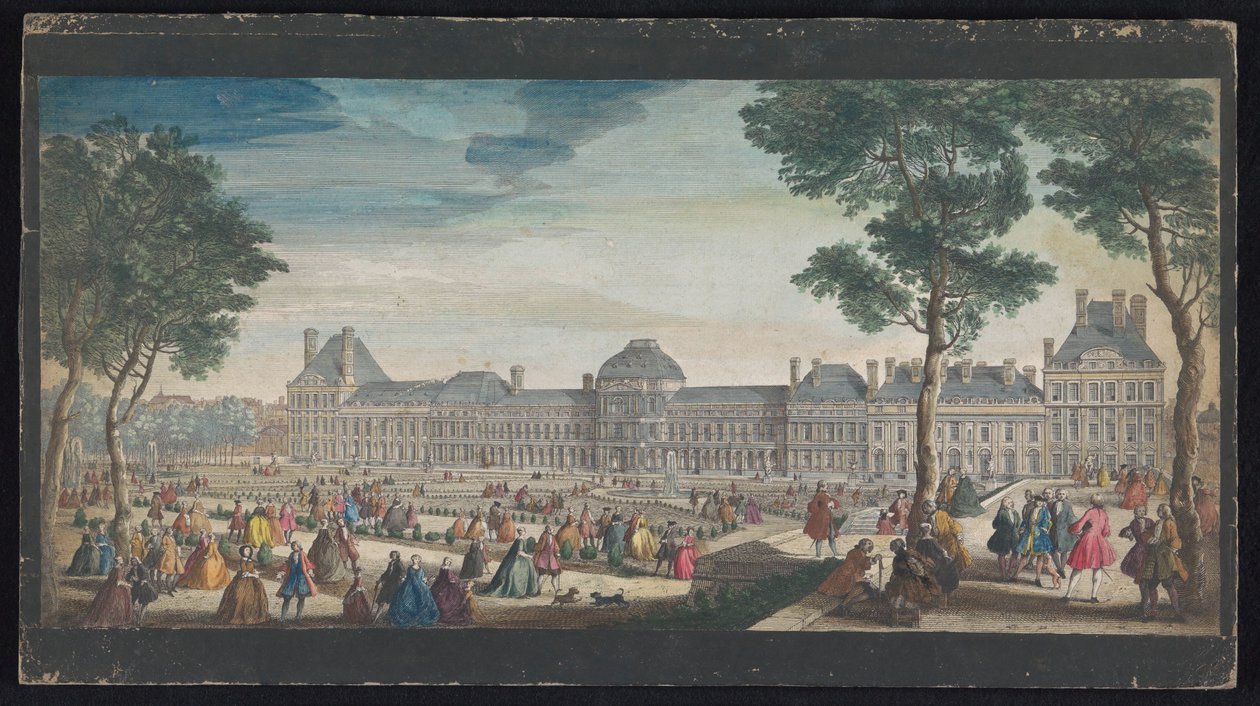 Utsikt över Palais des Tuileries i Paris sett från Jardin des Tuileries Les promenades du Palais Thuilleries (titel på objekt) av Jacques Rigaud