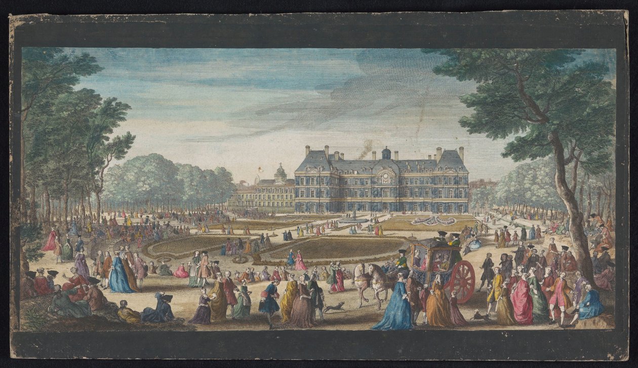 Utsikt över Palais du Luxembourg i Paris sett från trädgården Les promenades du Luxembourg (titel på objekt) av Jacques Rigaud