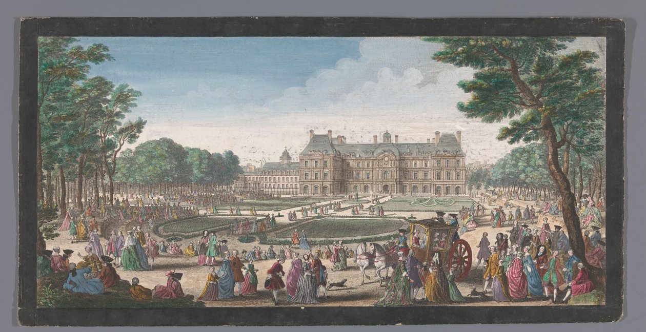 Utsikt över Palais du Luxembourg i Paris sett från trädgården Les promenades du Luxembourg (titel på objekt) av Jacques Rigaud
