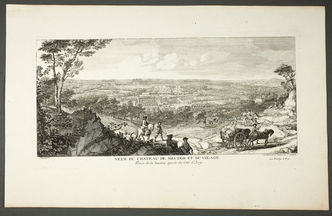 Vy över det kungliga slottet i Meudon och byn, från serien Le Château de Meudon av Jacques Rigaud