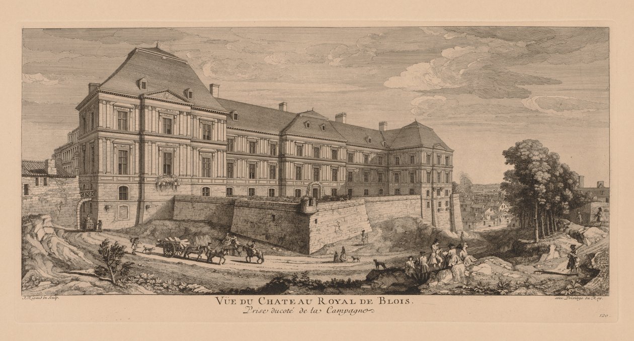 Utsikt över det kungliga slottet i Blois, tagen från landsbygden av Jacques Rigaud