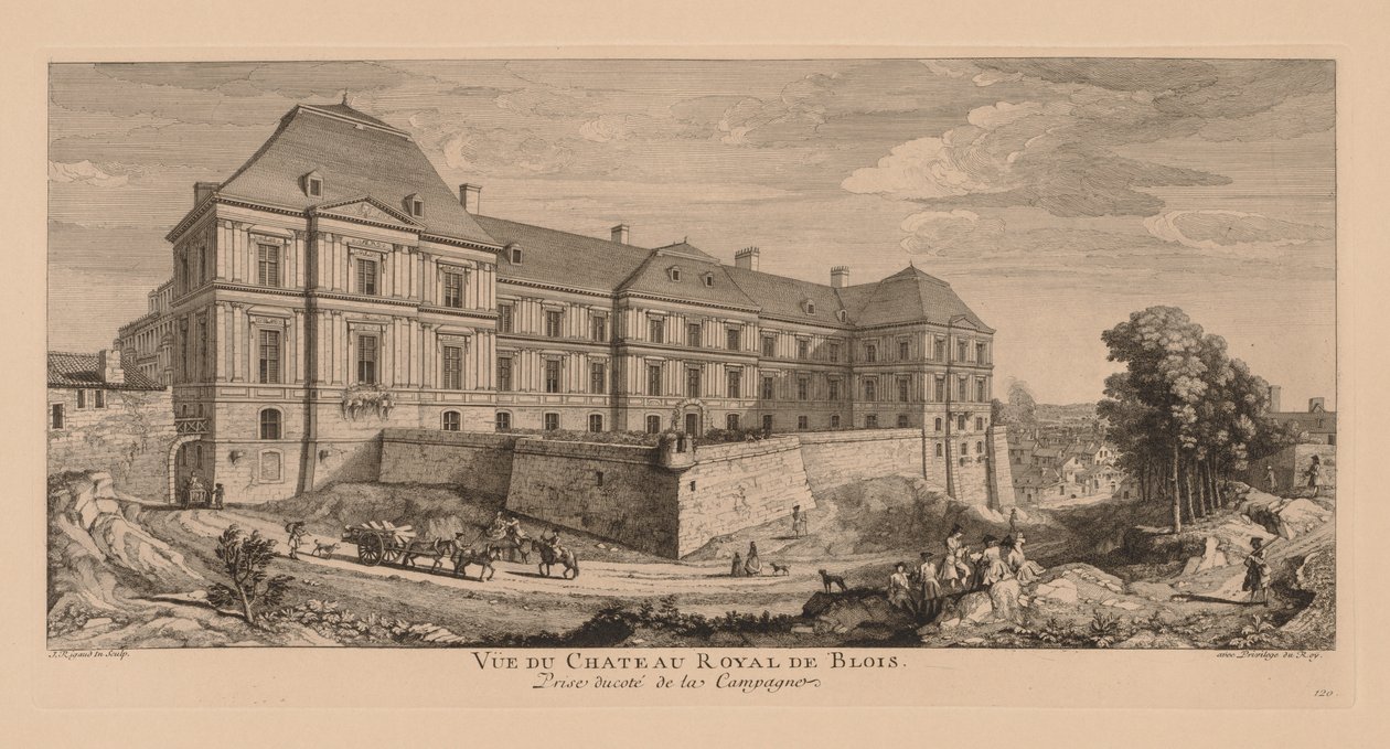 Utsikt över det kungliga slottet i Blois, tagen från landsbygden. av Jacques Rigaud