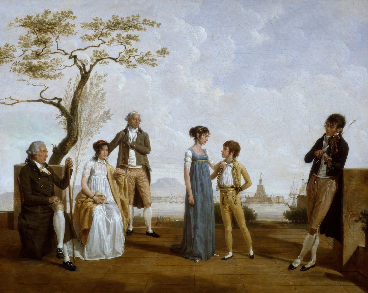Familjebild framför en hamn av Jacques Sablet
