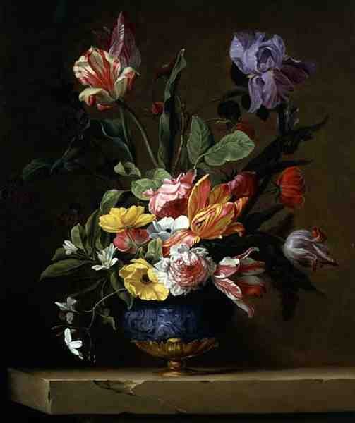 Stilleben av blommor (olja på duk) av Jacques Samuel Bernard