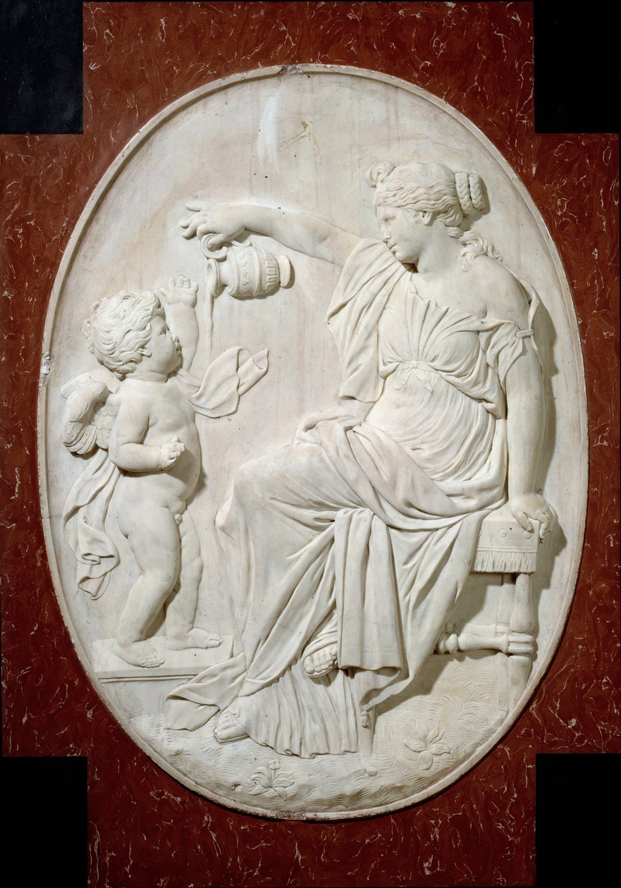 Monument till hjärtat av Ludvig XIII: de fyra kardinaldygderna. Måttlighet. Dekorelement från Louis XIII:s begravningsmonument vid kyrkan Saint Paul Saint Louis (Saint Paul) rue Saint Antoine i Paris. Marmorrelief bas av Jacques Sarazin (1592-16 av Jacques Sarazin