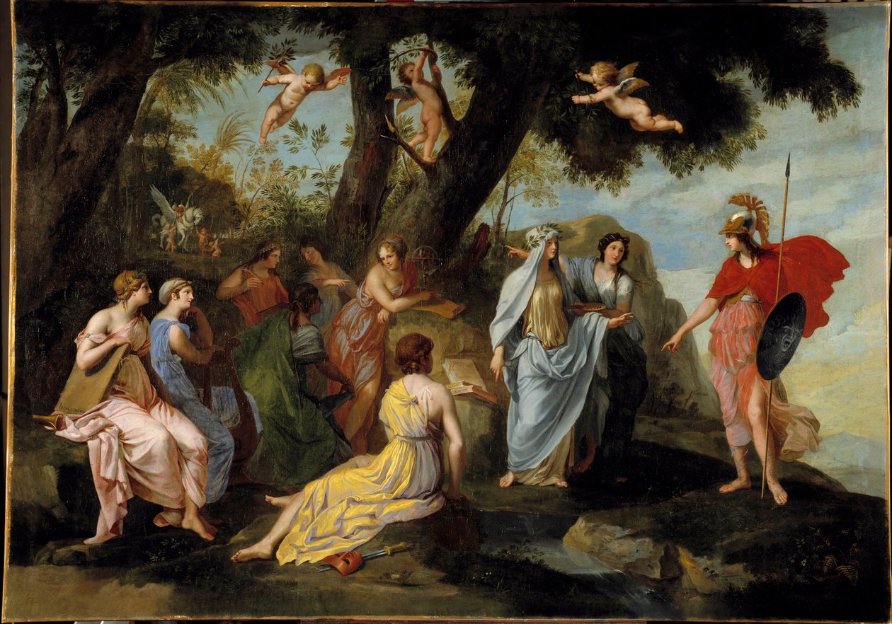 Minerve in the Muses Målning av Jacques Stella (1596-1657) 1640 Sön. 1,16x1,62 m av Jacques Stella