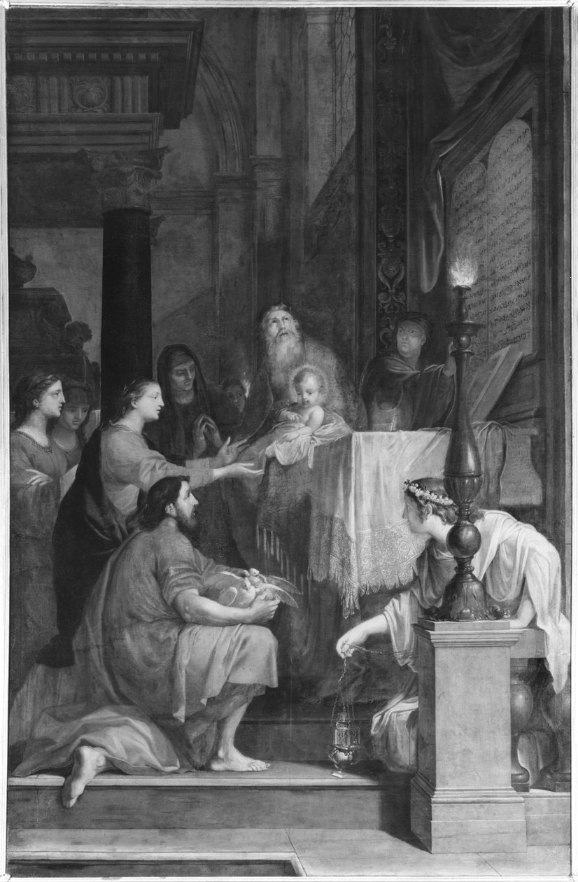 Presentation i templet (bw foto) av Jacques Stella