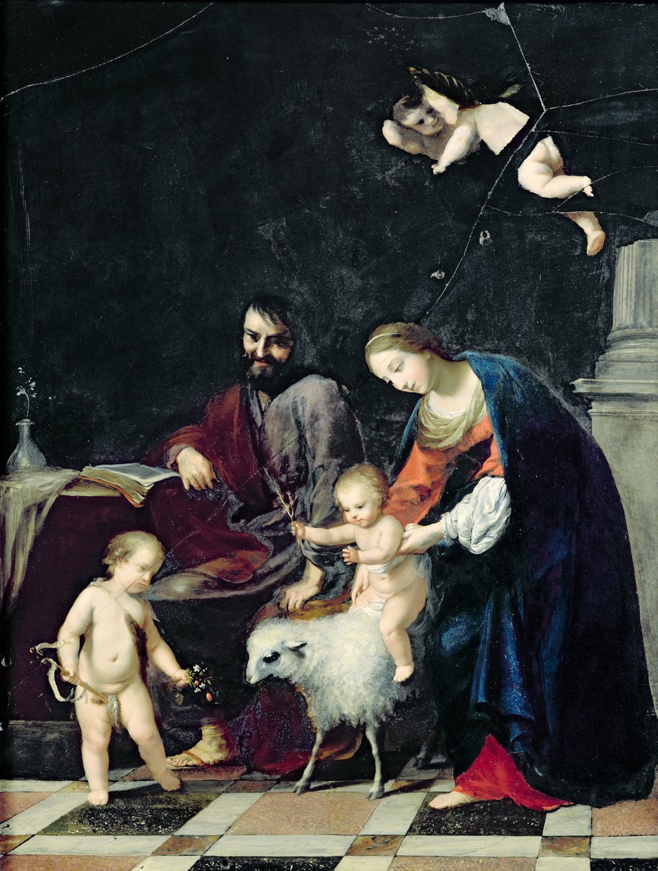 Den heliga familjen (olja på marmor) av Jacques Stella