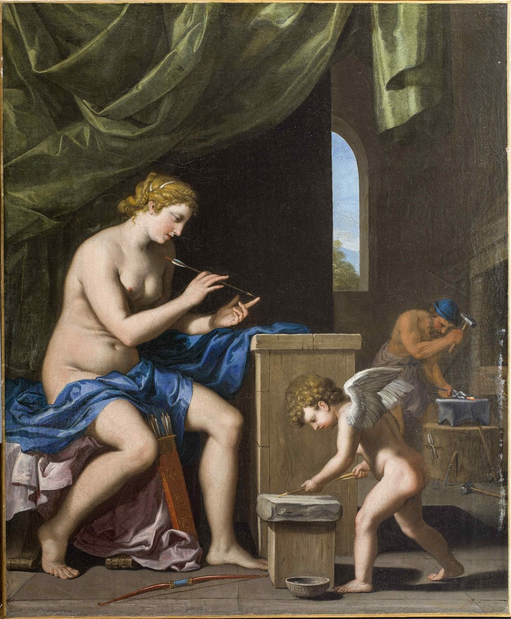 Vulcan smider pilarna för Cupid, ca. 1645. av Jacques Stella