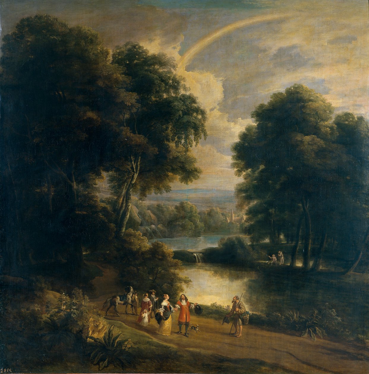Landskap längs en flod (olja på duk) av Jacques d