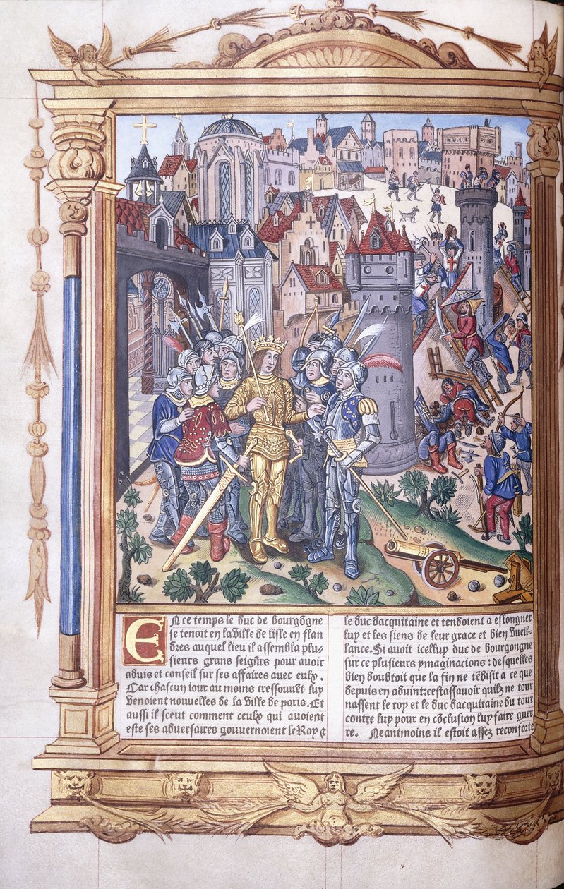 Upplyst manuskript föreställande en kung och hans armé framför en stad, 1503-04 av Jacques de Besancon