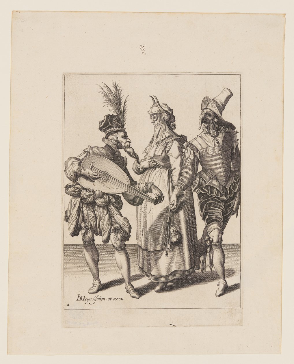 Ett par tilltalas av en luthspelare, ur Maskeraderna av Jacques de Gheyn II
