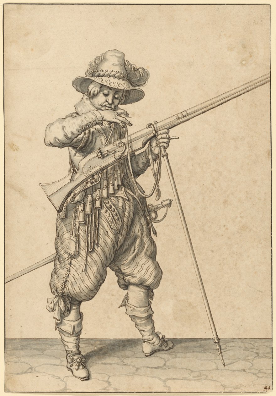 En soldat på vakt blåser i tändstickan av Jacques de Gheyn II